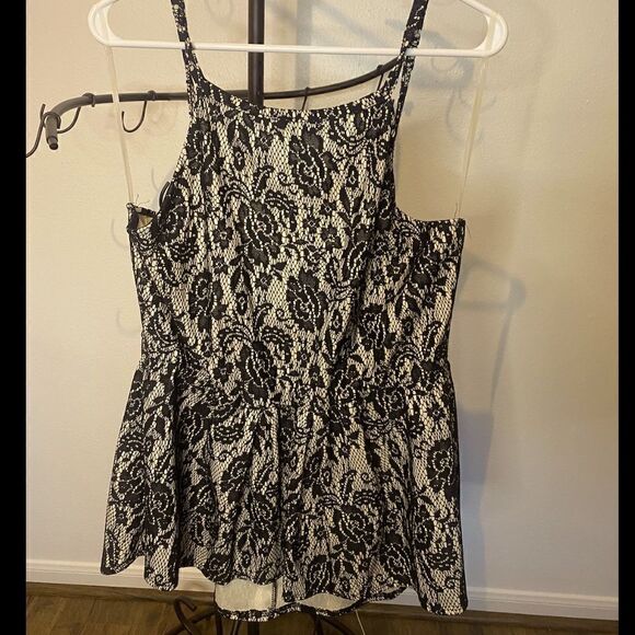 Lace High Neck Peplum Top - Picture 1 of 3